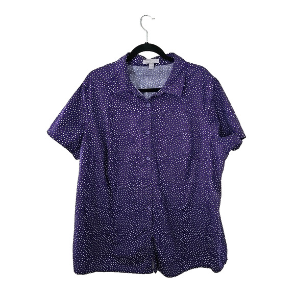 Woman Within Tops - Woman Within Purple Mini Polka Dot Short Sleeve Button Front Top Womans Size 1X